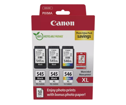 Tusz do drukarki Canon Zestaw 3 tuszów PG-545XL x 2 + CL-546XL x 1 + papier foto 50